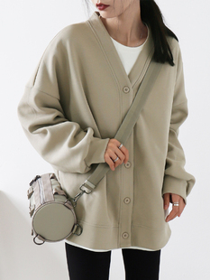 珠地棉外套叠穿上衣2024新春季 CHICVEN休闲百搭宽松V领中长款 开衫