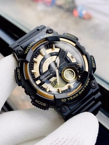 CASIO卡西欧男士手表学生电子表 运动防水双显表AEQ-110BW-9A