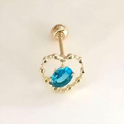 日韩系纯10K14K黄金饰品耳饰锆石镂空桃心螺丝款耳骨钉女KLS1480