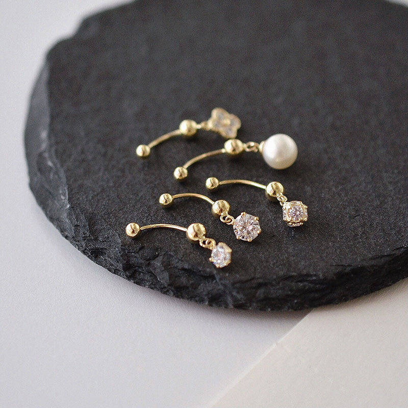 韩国纯14k黄金饰品耳饰镶钻四瓣花ins风不掉色螺丝款耳钉kls1309