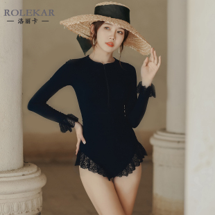 洛丽卡 长袖泳衣女遮肚2025年新款高级黑色显瘦微胖女孩泡温泉ins