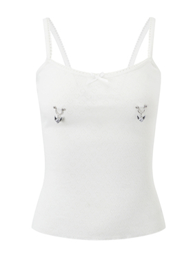 【Nodress】 白色可拆卸乳钉蝴蝶结吊带 修身显瘦简约背心上衣女