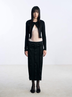 原创光泽缎面质感直筒长裙手工花褶长裙 Nodress 30%SALE