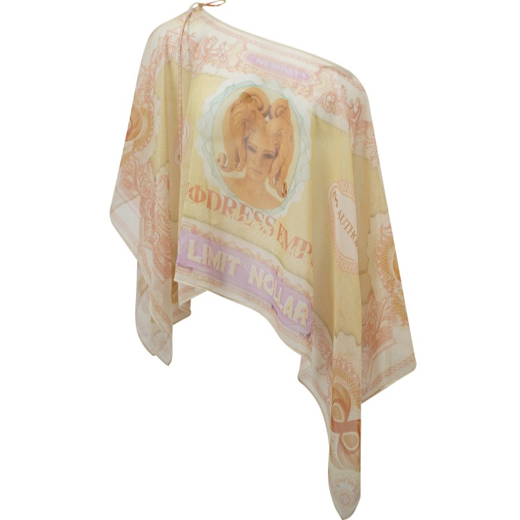 Nodress “NOmoney”钞票印花雪纺斜肩上衣（衣裙两穿）