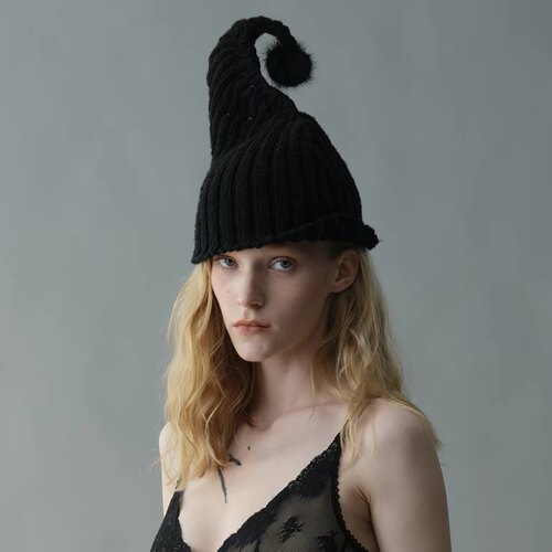 Nodress 精灵黑色毛球针织毛帽 秋冬保暖针织帽时尚羊毛帽子