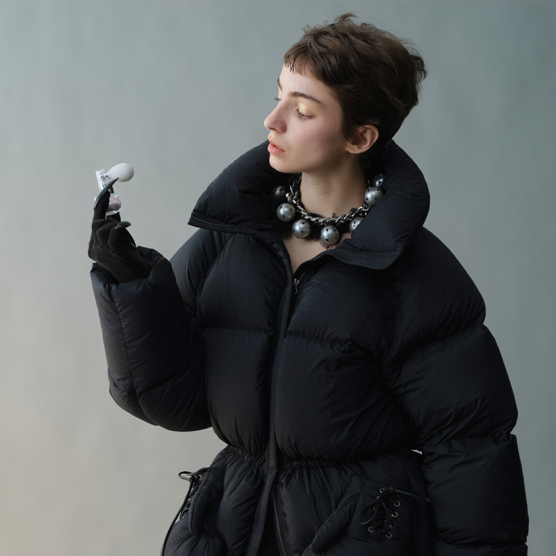 Nodress 白色珍珠黑色波点纱金属链条项链