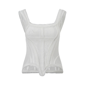 后背拉链收腰吊带上衣女 新款 Nodress 白色蕾丝花边网纱胸衣