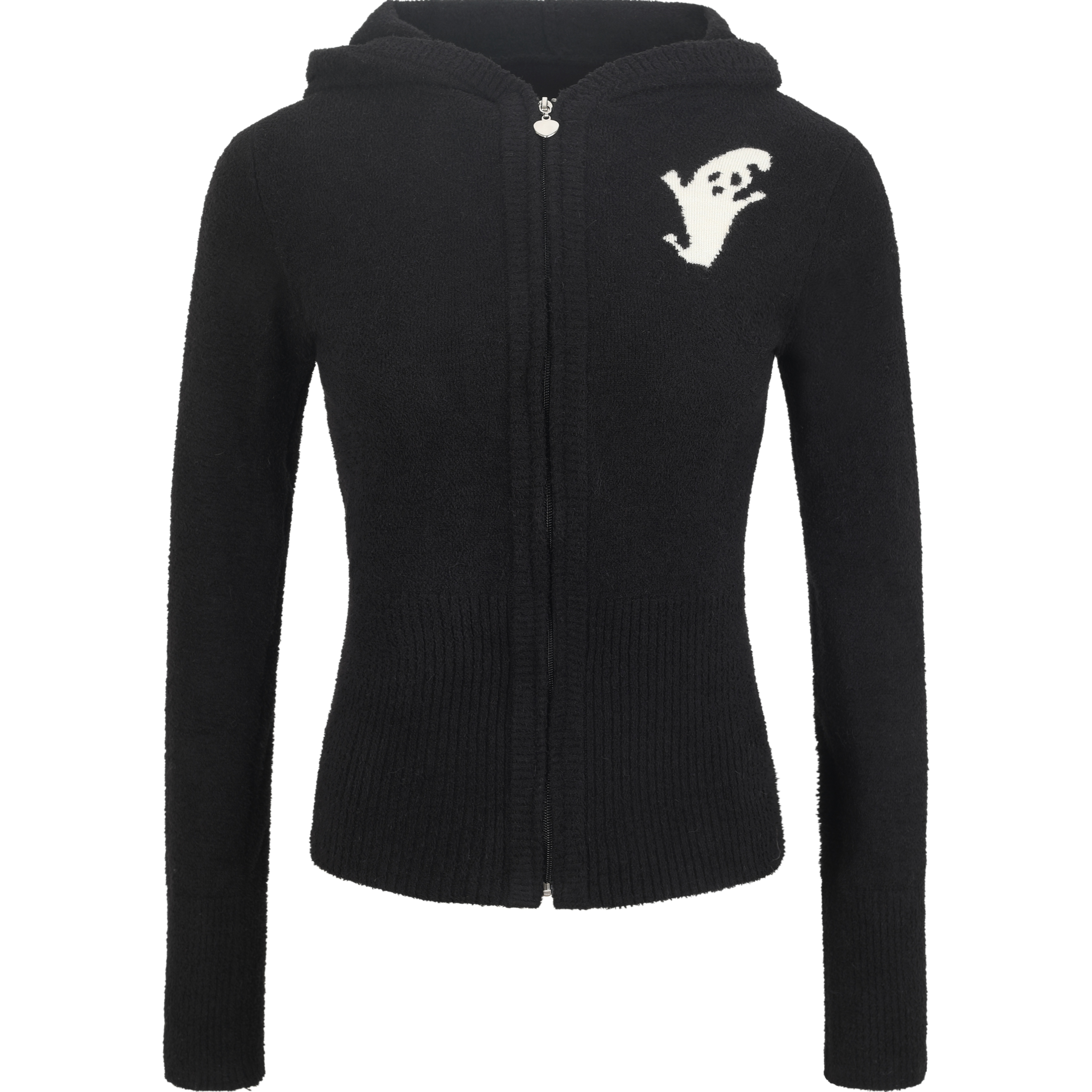 黑色魔鬼图案连帽针织开衫