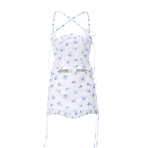 Nodress田园碎花鱼骨网纱胸衣