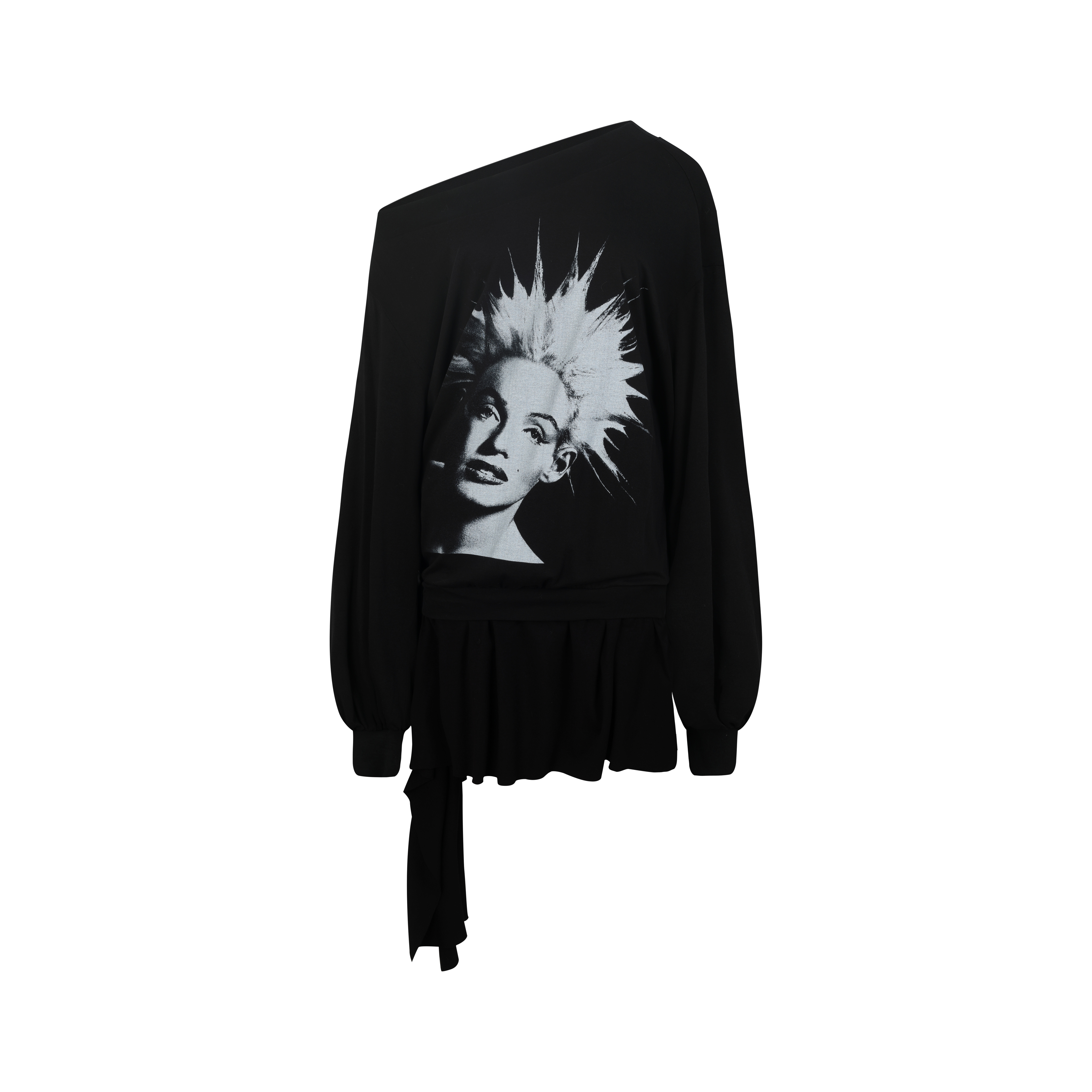 Nodress 黑色朋克刺头梦露纯棉印花斜肩连衣裙