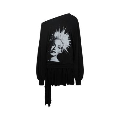 【Nodress】黑色朋克刺头梦露纯棉印花斜肩连衣裙