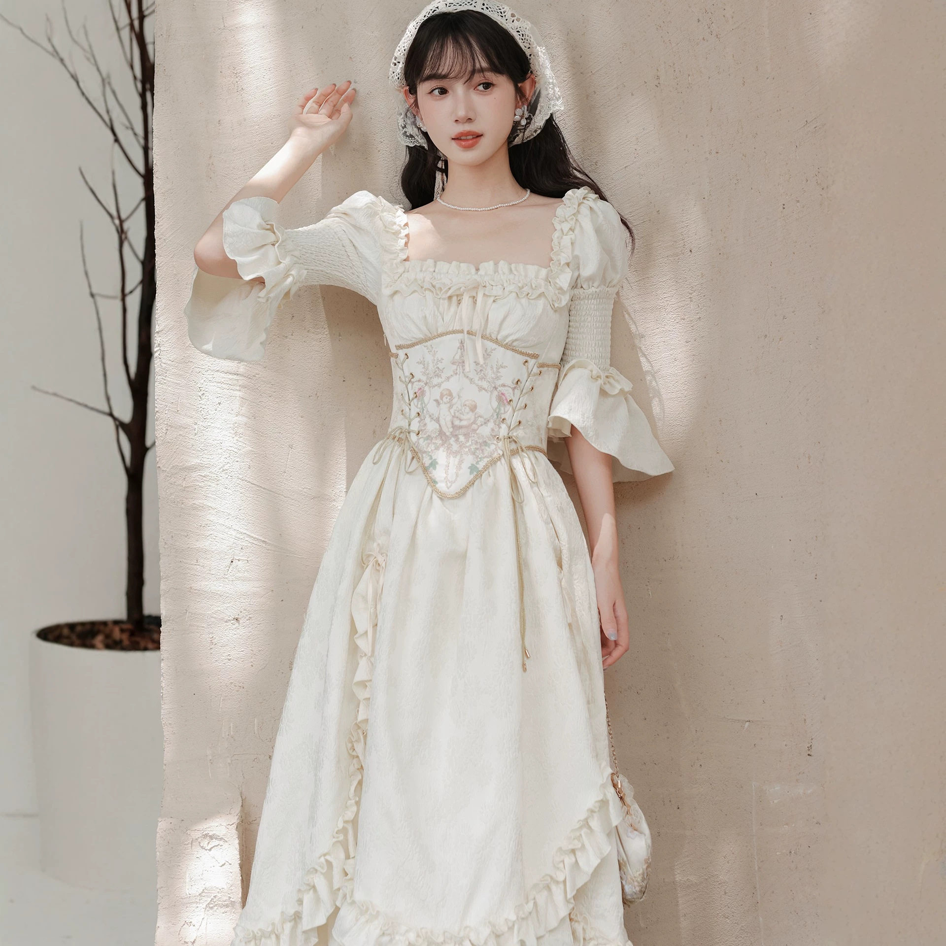 女装2026春秋十三行新款法式复古宫廷连衣裙温柔甜美时尚腰封套装