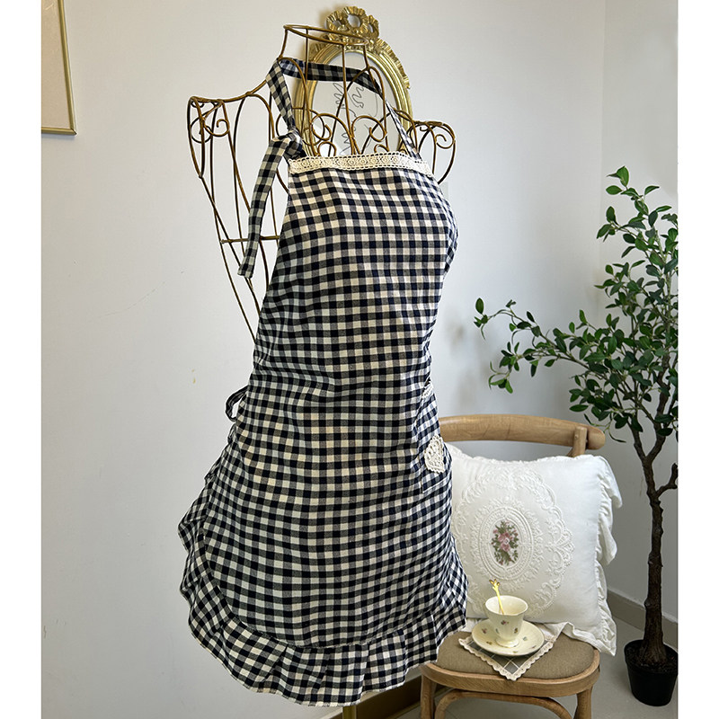 2024夏季新款格子荷叶边防水围裙高腰修身显瘦包臀鱼尾全身围裙,家庭/个人清洁工具,围裙,淘宝优惠券,粉丝福利购,淘宝优惠卷