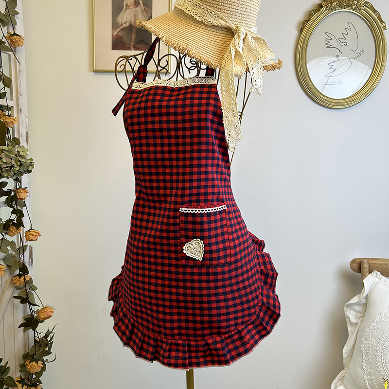 红格子围裙厨房家居韩版女围腰时尚修身网红罩衣成人女做饭围裙,家庭/个人清洁工具,围裙套装,淘宝优惠券,粉丝福利购,淘宝优惠卷