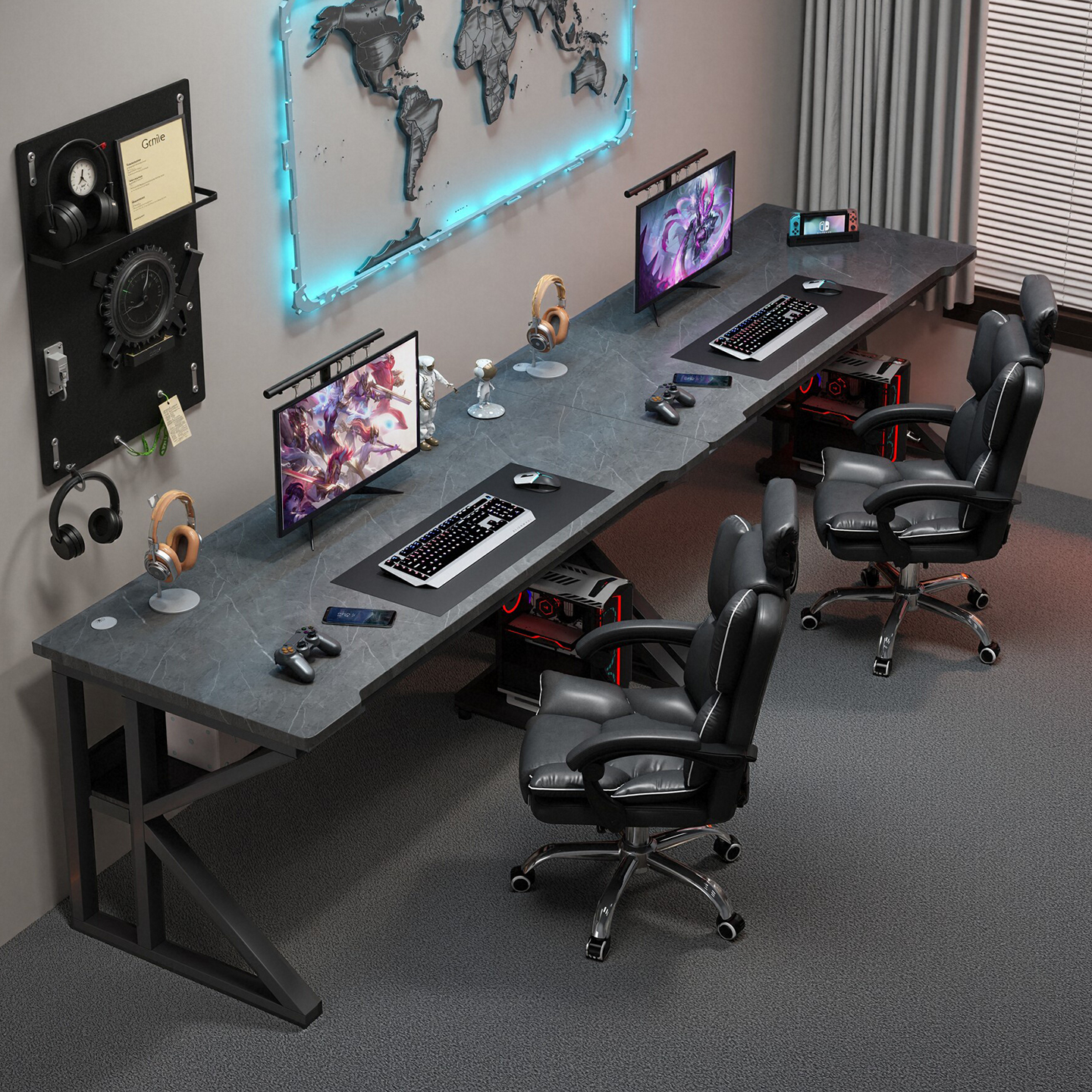 双人电脑桌台式家用电竞桌套装卧室长书桌情侣并排工作台办公桌子