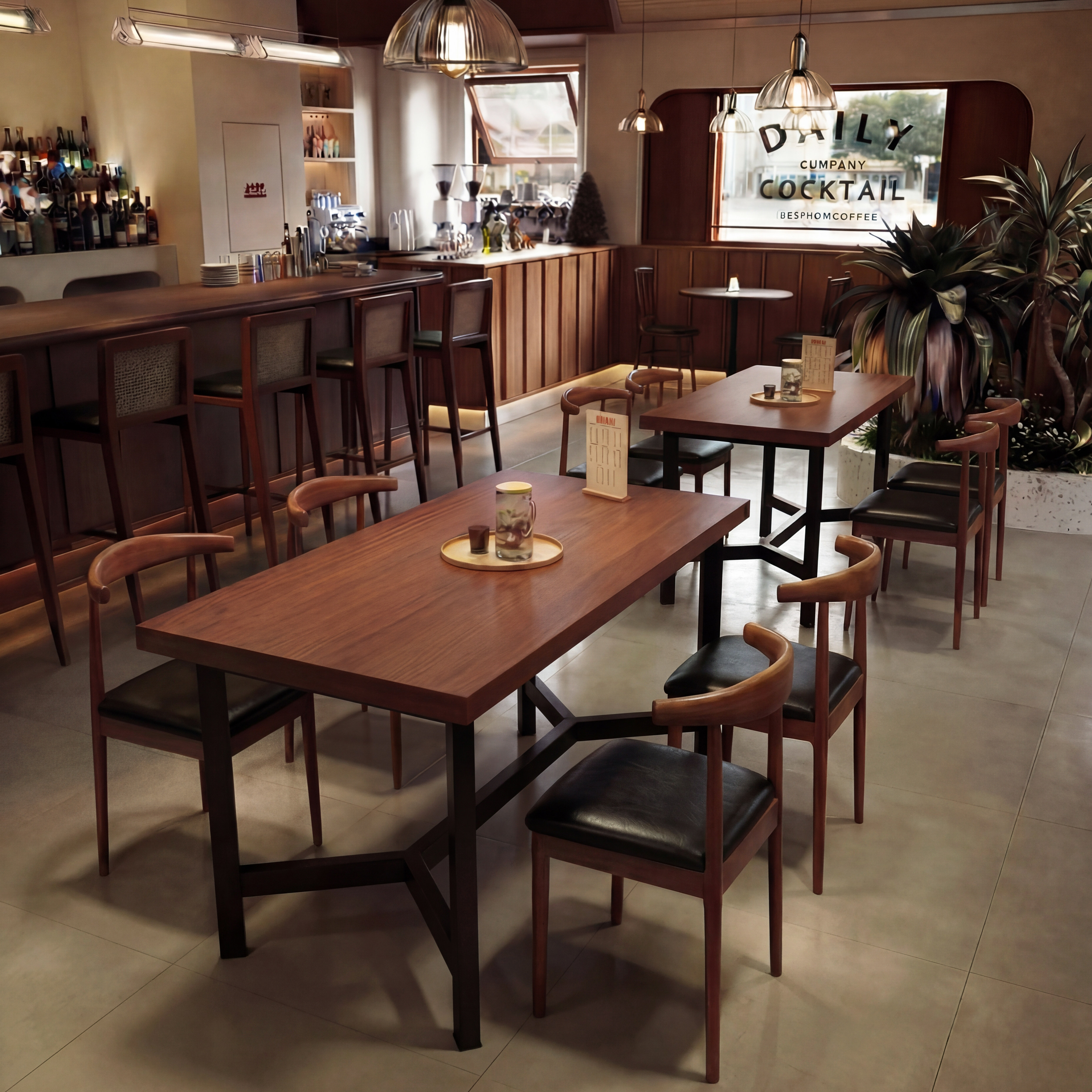 餐饮商用工业风餐桌椅组合简约长方形大板桌饭店快餐店小吃店桌子