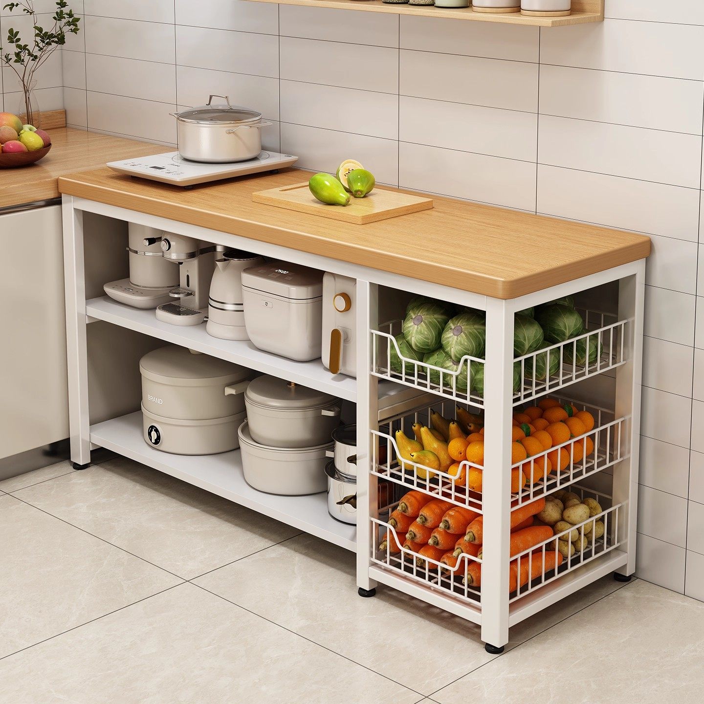 新款厨房置物架多功能切菜工作台菜篮子微波炉锅具收纳层架多层桌,厨房/烹饪用具,厨房置物架/置物柜/角架,淘宝优惠券,粉丝福利购,淘宝优惠卷