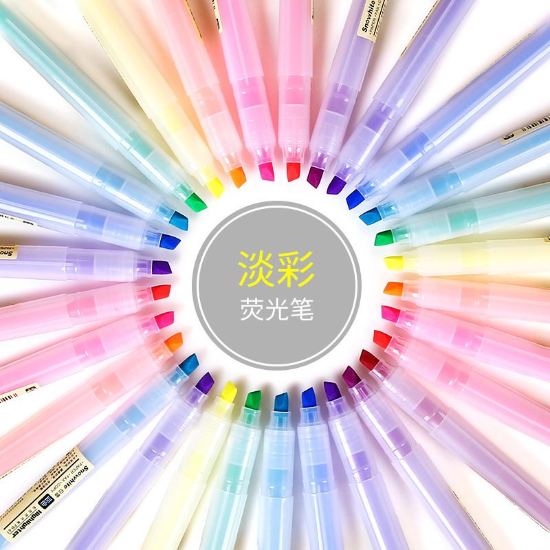 白雪马卡龙糖果荧光笔6色学生彩色笔斜头标记笔重点划线记号笔