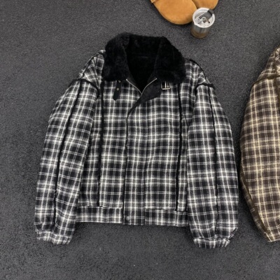 MXS2025冬季新款小香风格子羊羔毛绒毛一体保暖加绒加厚外套