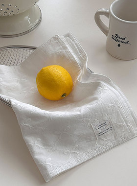 nicethings韩系ins风白色蝴蝶结刺绣餐垫 双层餐巾全棉拍照背景布