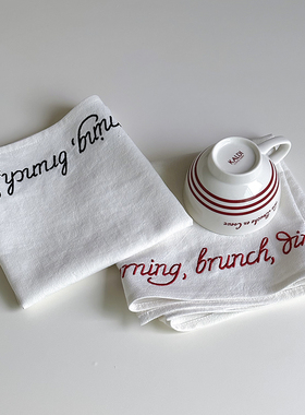 nicethings自制 韩ins英文绣花餐巾 白色餐布 拍摄背景布防尘盖布