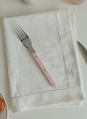 nicethings自制韩ins撞色线棉麻餐巾餐垫 防尘盖布餐布长方形白色