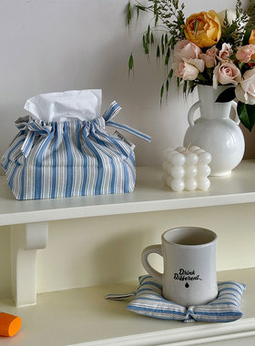 nicethings韩系抽纸装饰纸巾盒蓝色条纹纸巾套 收纳包家用纸巾袋