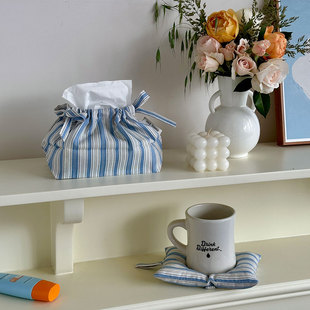 nicethings韩系抽纸装饰纸巾盒蓝色条纹纸巾套 收纳包家用纸巾袋
