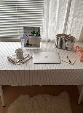 nicethings 韩系ins风麻棉桌布 黑色条纹书桌布 野餐布多功能盖布