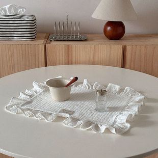 多用途防尘盖布 ins风白色肌理荷叶花边餐巾餐垫 nicethings 韩式
