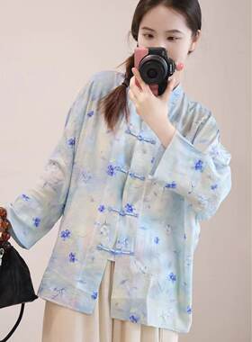 2026夏季新款新中式国风复古盘扣上衣女宽松显瘦百搭长袖衬衫