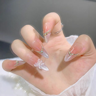 G258手工美甲穿戴甲蝴蝶法式猫眼仙女爆闪轻奢显白学生假指甲贴片
