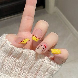 美甲可拆卸新款 穿戴甲短款 ins学生 气卡通kitty法式 f22可爱显白元