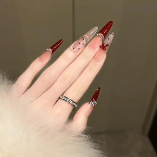 G121秋冬新款豹纹法式猫眼手工裸色穿戴甲4.0细狗美甲贴闪钻高级