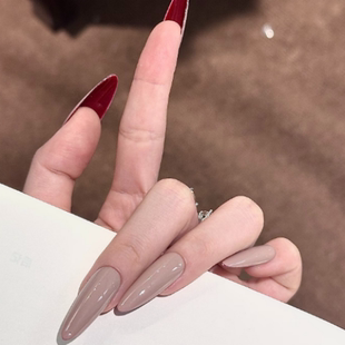 f30 70穿戴甲红色高跟鞋显白高级百搭轻奢裸色新款长杏仁显白美甲