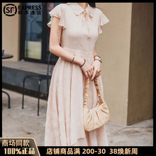 专柜正品2025夏季显瘦系带不规则碎花小飞袖连衣裙女1500456