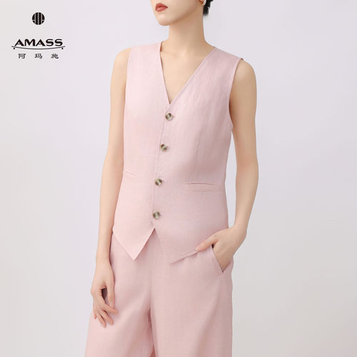 气质亚麻上衣简约纯色休闲马甲女