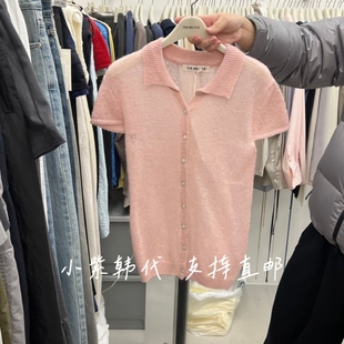 BREATHE韩国东大门代购2026春季女装新款系扣翻领短袖针织T恤女