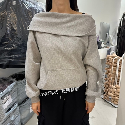 韩国东大门代购RENDER 26春新款时尚百搭连帽一字肩长袖卫衣女