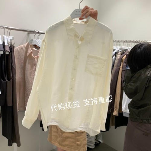 VENIR-A韩国正品东大门 2026秋新款纯色翻领系扣基础款长袖衬衫女