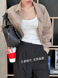 韩国东大门代购ZEROZERO 26春新潮流拉链口袋格子短款衬衫外套女