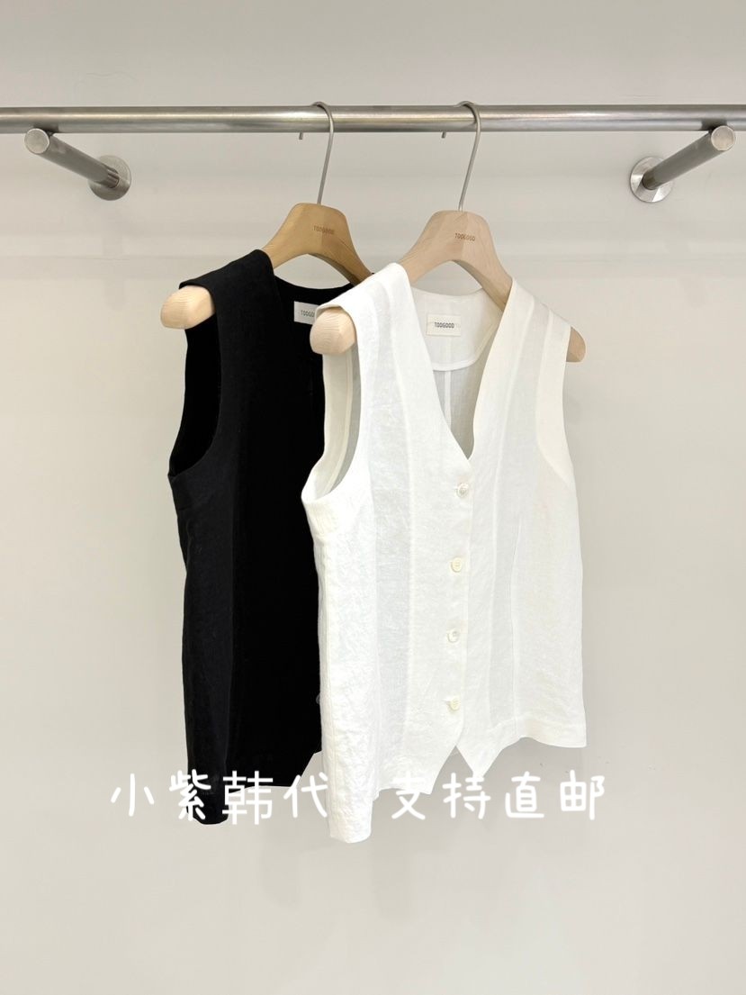 TOOGOO-D韩国东大门代购26春夏女装新款纯色V领系扣无袖马甲背心