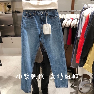 TEMPTING韩国东大门代购 2026春女装新款系扣水洗直筒牛仔裤女