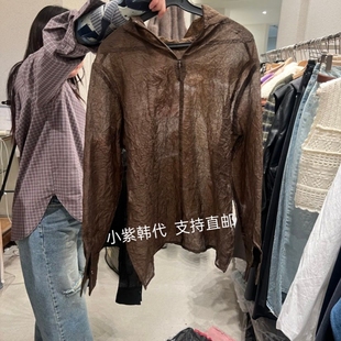 SSEMIENNE 韩国东大门代购26春新款褶皱连帽拉链长袖衬衫外套女