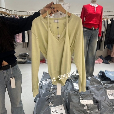 韩国东大门代购BAGUETTE 2026春新款挂脖背心修身针织开衫套装女