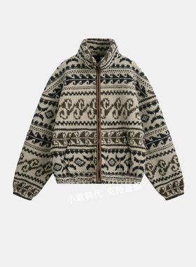韩国东大门代购 PEPPER 25秋冬新款复古花纹加厚毛绒外套女