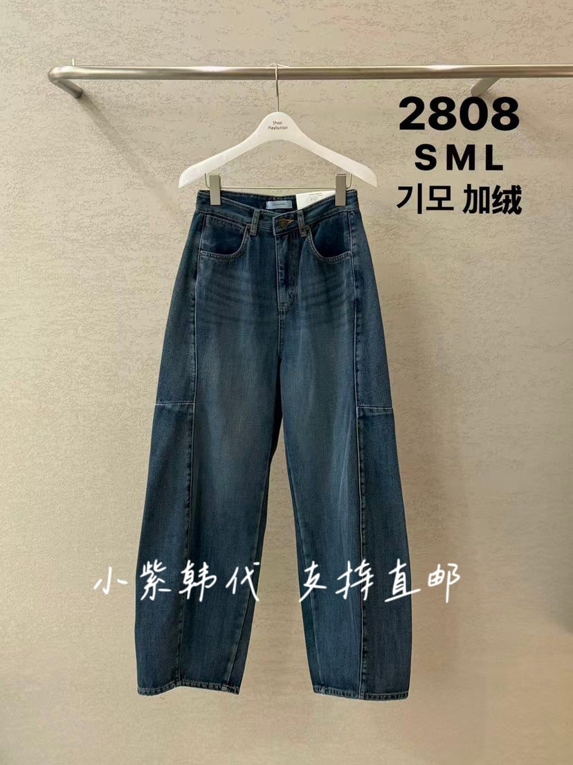 PLAYBUTTON-P韩国东大门代购2025秋季新款女装时尚百搭加绒牛仔裤