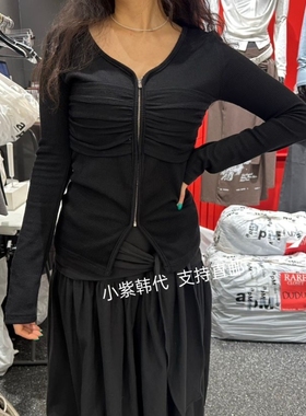 韩国RARE CLOSET 东大门代购 26春新款时尚捏褶拉链显瘦长袖T恤女