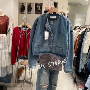 韩国东大门代购SSEMIENNE 26春新款女装圆领单排扣牛仔短款外套女