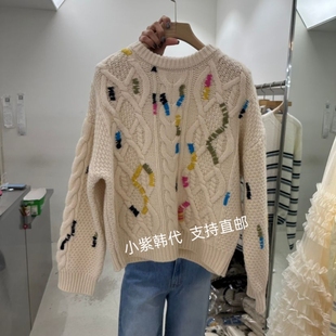 韩国东大门代购REPELLER 26春新款时尚百搭圆领麻花针织毛衣女